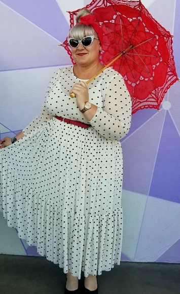 Worn 1x Torrid Ivory Polka Dot Mesh Tiered Ruffle Midi Dress - Picture 7 of 8